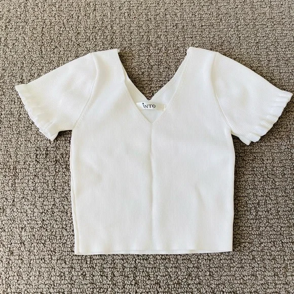 White Crop Top Shirt - Picture 5 of 6